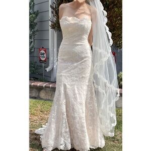 Kleinfeld NYC Legends by Romona Keveza Silk Lace Sleeveless Wedding Dress Size 4